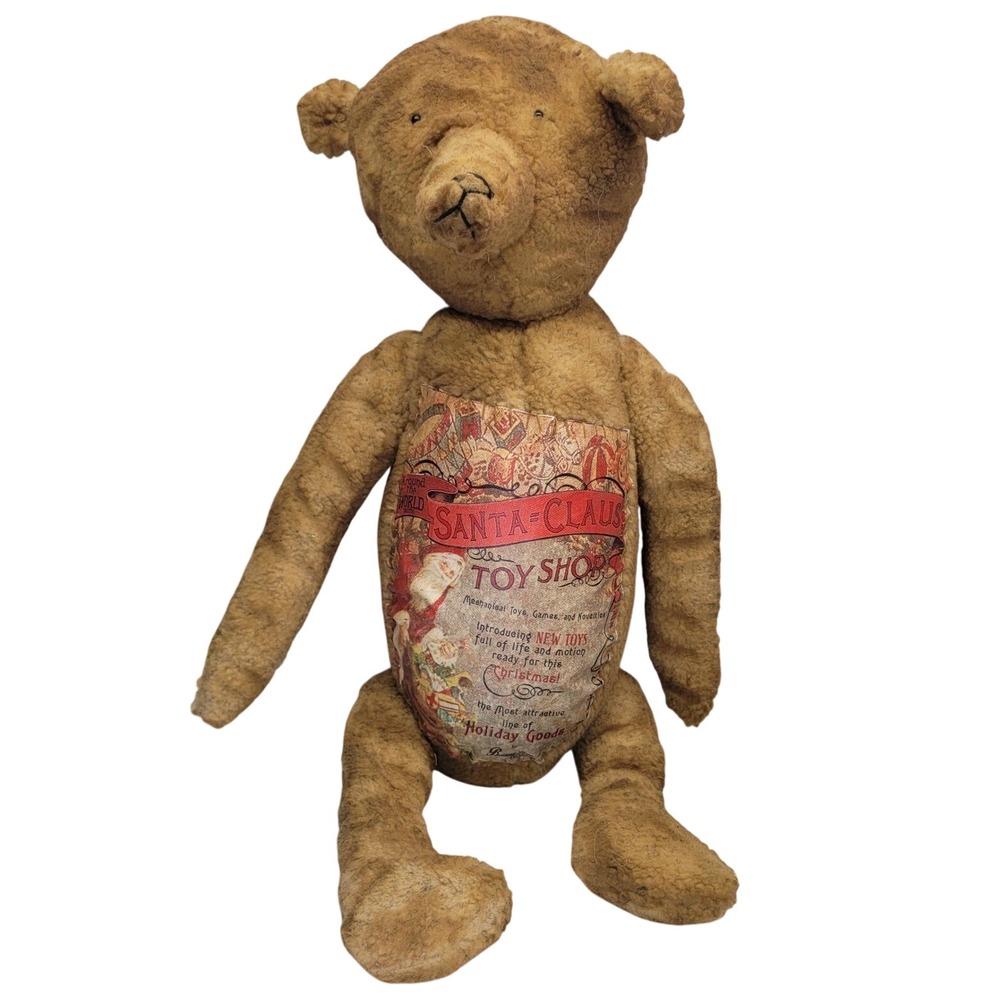 Vintage Style Teddy Bear Santa Claus Toy Shop Holiday Plush